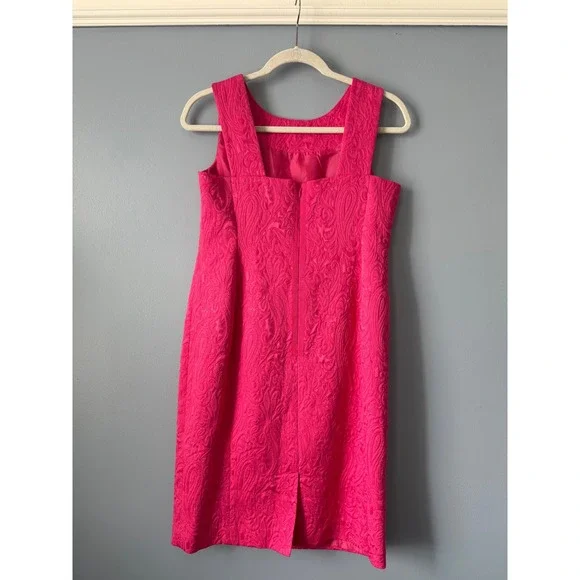 Talbot's Sleeveless Bright Pink Jacquard Zipper Back Sheath Dress Size 6 Petites - Picture 5 of 8
